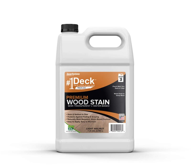 SaverSystems #1 Deck Premium Semi-Transparent Outdoor Wood Stain and Sealer in One - Water Based Wood Stain for Decks, Fences, & Siding - 1 Gallon (Light Walnut) - Image 1